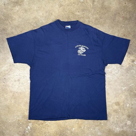 Vintage Auburn Marines Graphic T-Shirt‎ Unisex XL Navy Blue USMC Single Stitch - Picture 1 of 7